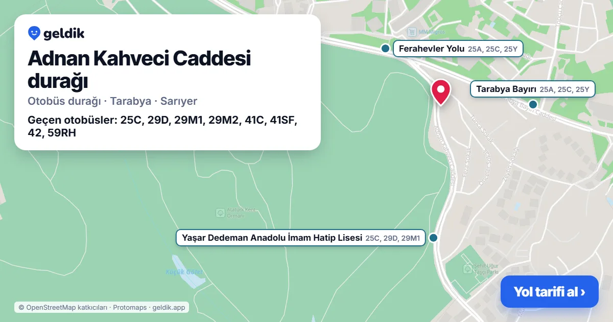 Adnan Kahveci Caddesi otobüs durağı haritada: konumu ve yakındaki duraklar