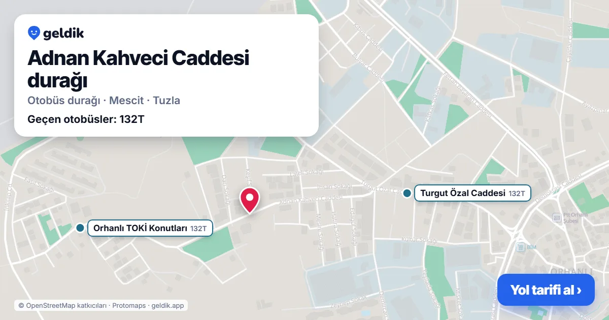 Adnan Kahveci Caddesi otobüs durağı haritada: konumu ve yakındaki duraklar
