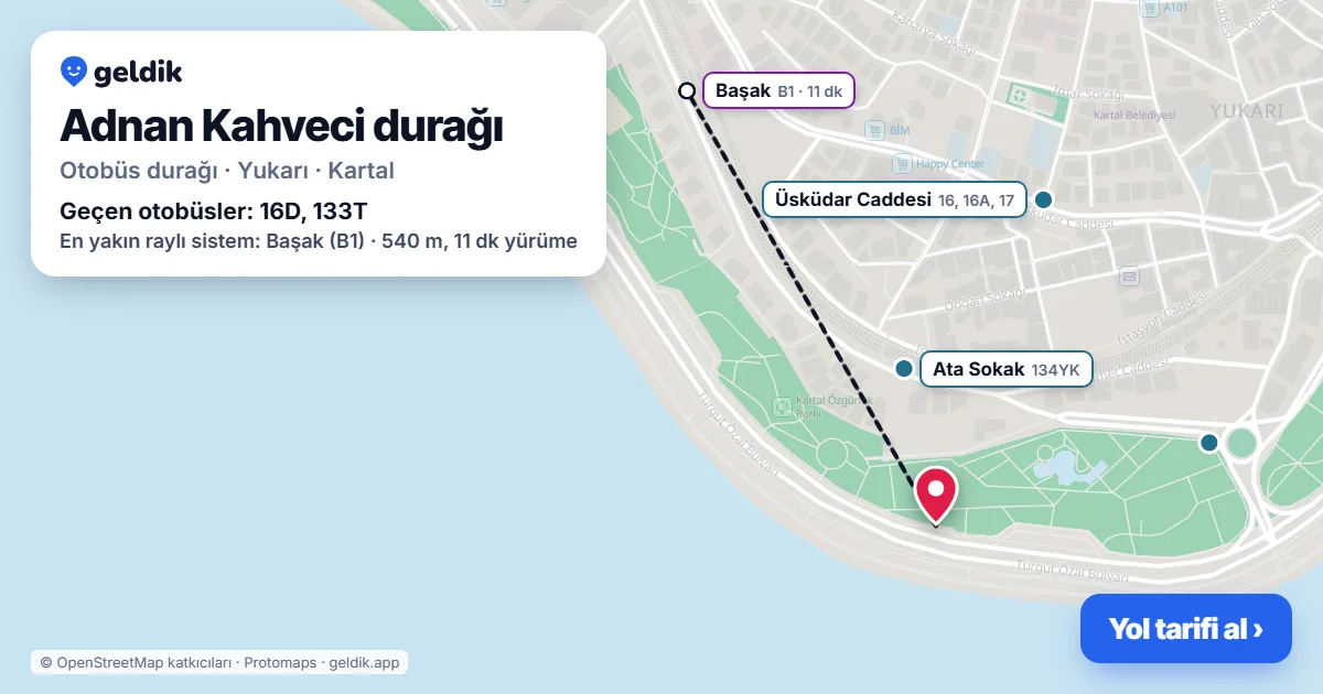 Adnan Kahveci otobüs durağı haritada: konumu ve yakındaki duraklar