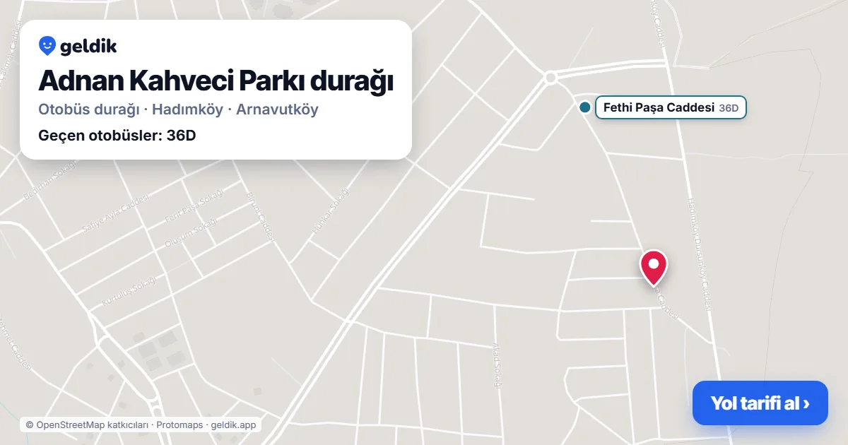Adnan Kahveci Parkı otobüs durağı haritada: konumu ve yakındaki duraklar