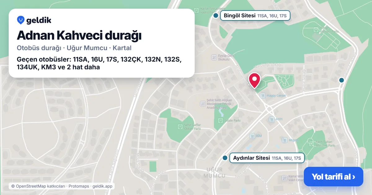 Adnan Kahveci otobüs durağı haritada: konumu ve yakındaki duraklar