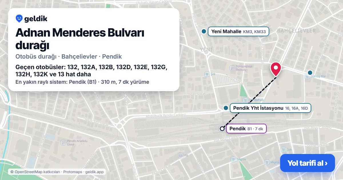 Adnan Menderes Bulvarı otobüs durağı haritada: konumu ve yakındaki duraklar