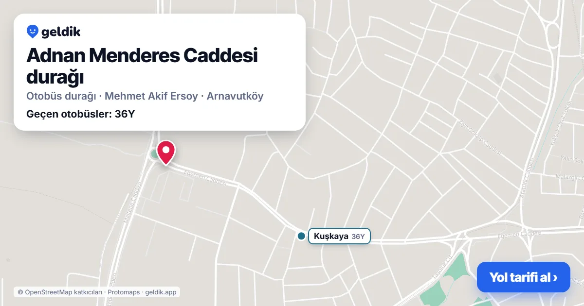 Adnan Menderes Caddesi otobüs durağı haritada: konumu ve yakındaki duraklar