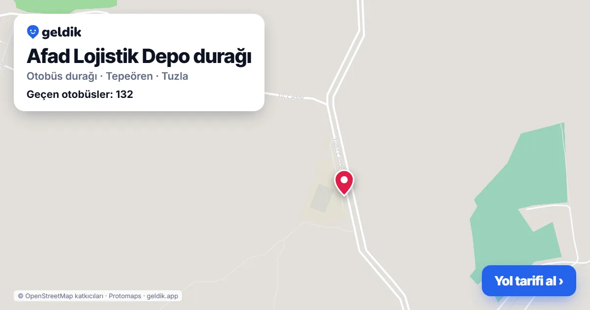Afad Lojistik Depo otobüs durağı haritada: konumu ve yakındaki duraklar