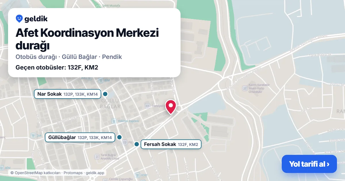 Afet Koordinasyon Merkezi otobüs durağı haritada: konumu ve yakındaki duraklar