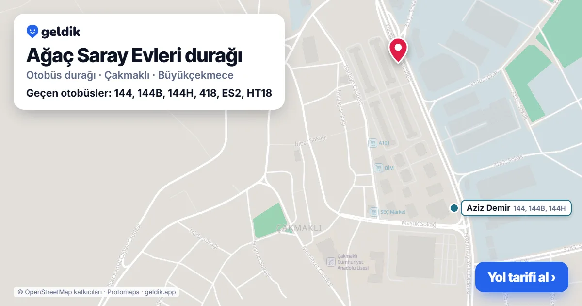 Ağaç Saray Evleri otobüs durağı haritada: konumu ve yakındaki duraklar