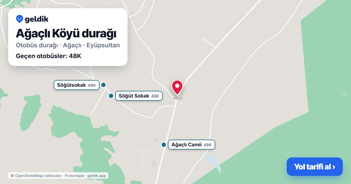 Ağaçlı Köyü otobüs durağı haritada: konumu ve yakındaki duraklar