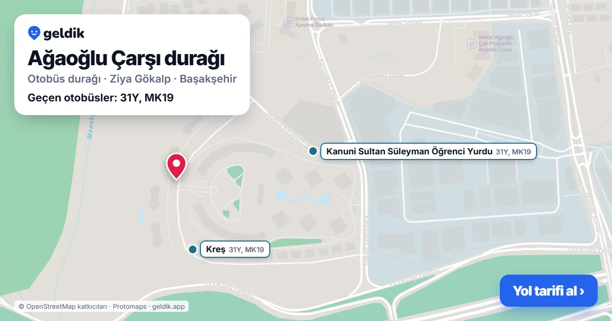 Ağaoğlu Çarşı otobüs durağı haritada: konumu ve yakındaki duraklar