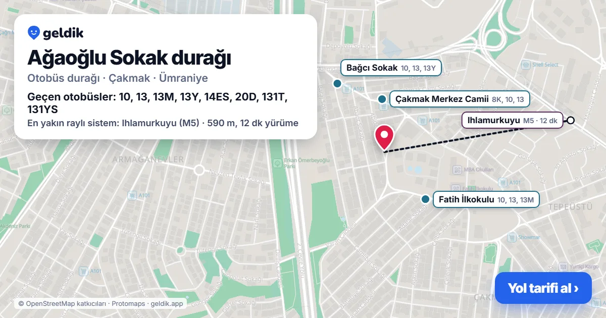 Ağaoğlu Sokak otobüs durağı haritada: konumu ve yakındaki duraklar