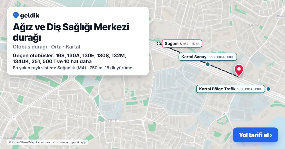 Ağız ve Diş Sağlığı Merkezi otobüs durağı haritada: konumu ve yakındaki duraklar