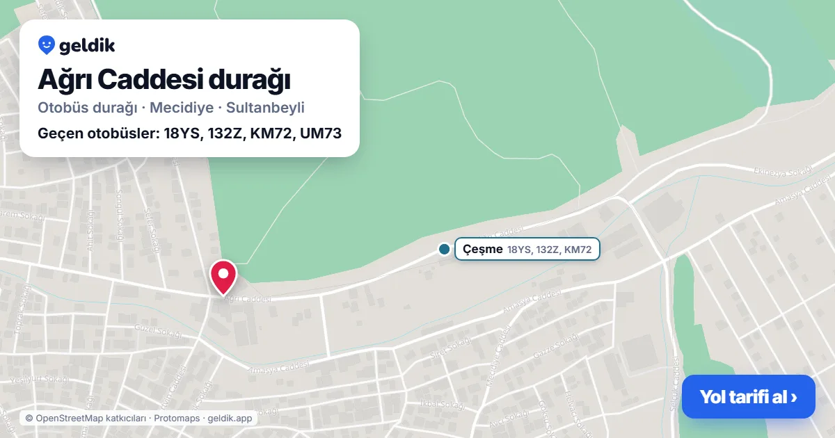 Ağrı Caddesi otobüs durağı haritada: konumu ve yakındaki duraklar