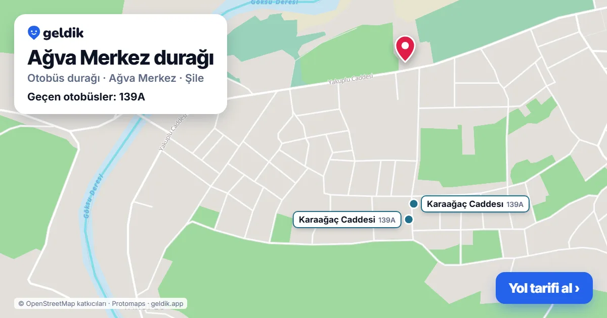 Ağva Merkez otobüs durağı haritada: konumu ve yakındaki duraklar