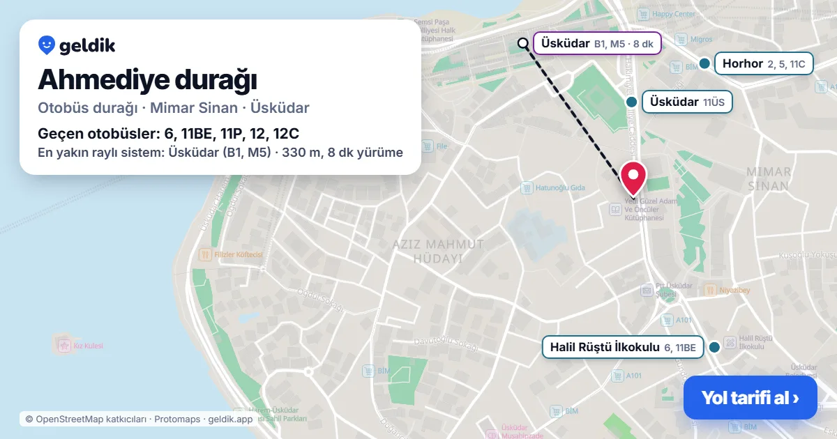 Ahmediye otobüs durağı haritada: konumu ve yakındaki duraklar
