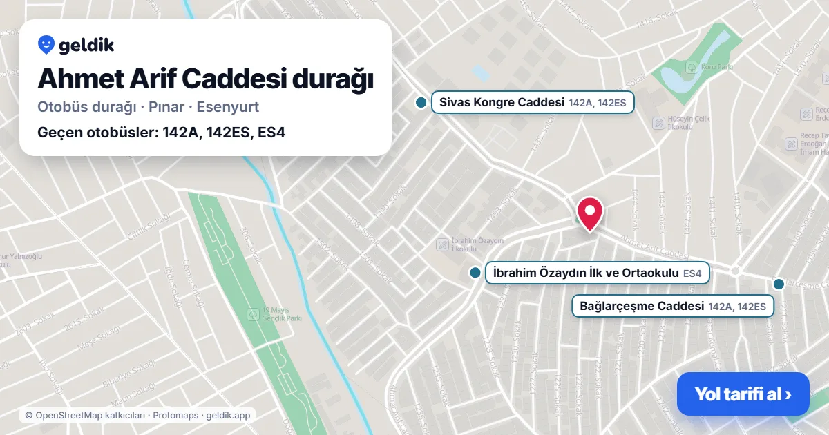Ahmet Arif Caddesi otobüs durağı haritada: konumu ve yakındaki duraklar