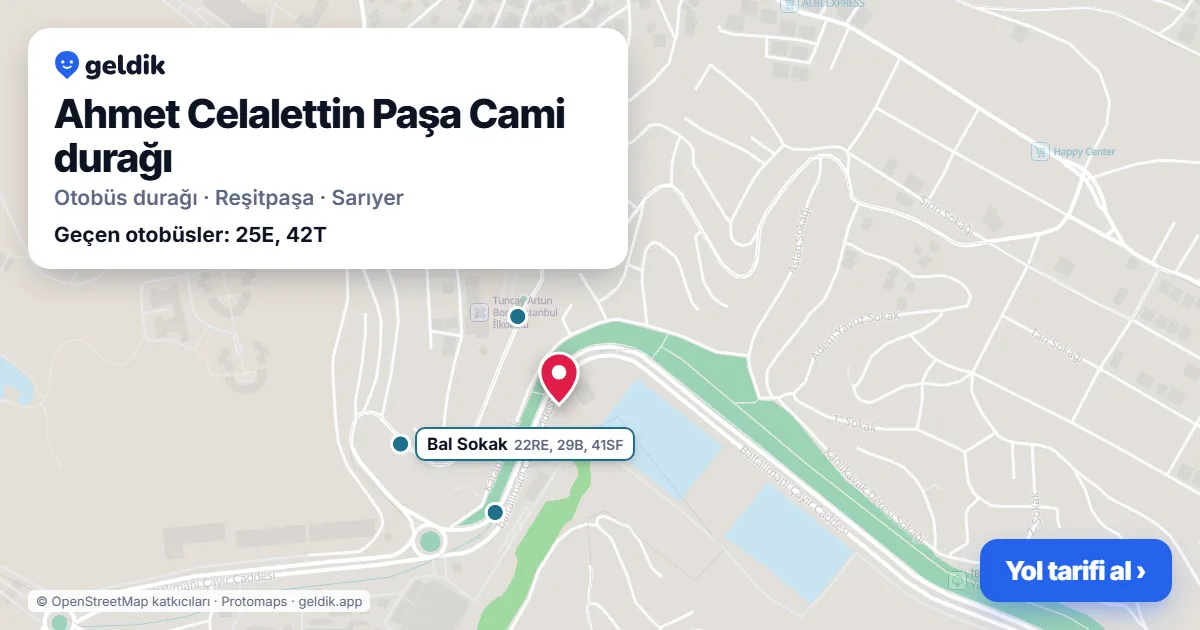 Ahmet Celalettin Paşa Cami otobüs durağı haritada: konumu ve yakındaki duraklar