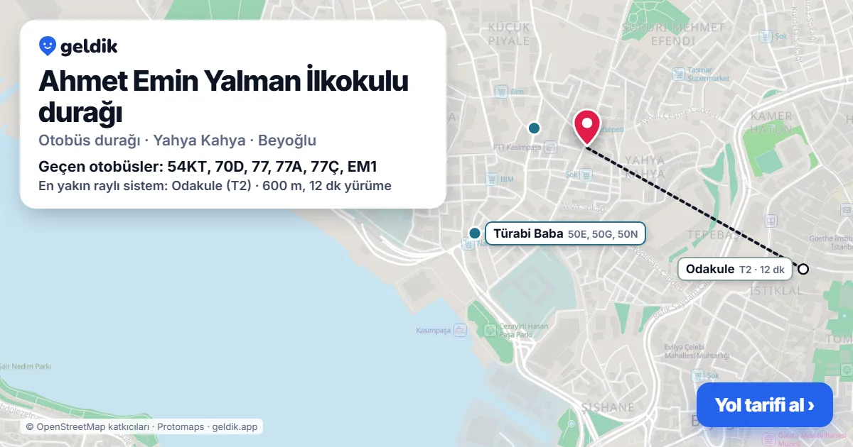 Ahmet Emin Yalman İlkokulu otobüs durağı haritada: konumu ve yakındaki duraklar