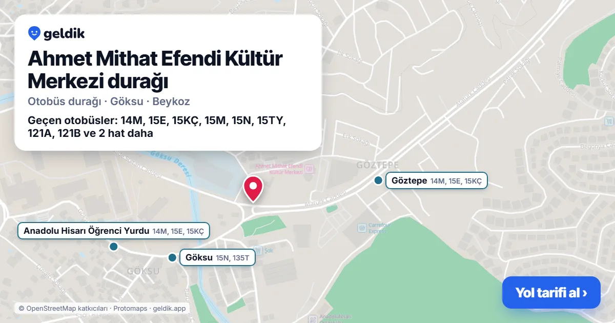 Ahmet Mithat Efendi Kültür Merkezi otobüs durağı haritada: konumu ve yakındaki duraklar