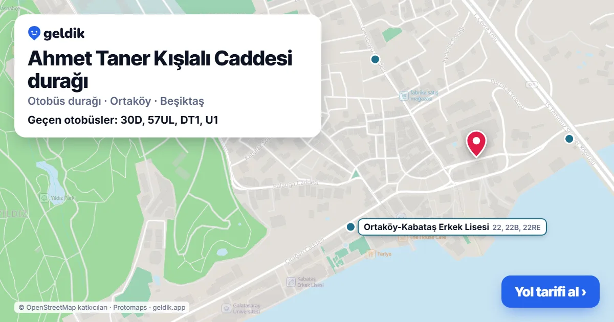 Ahmet Taner Kışlalı Caddesi otobüs durağı haritada: konumu ve yakındaki duraklar
