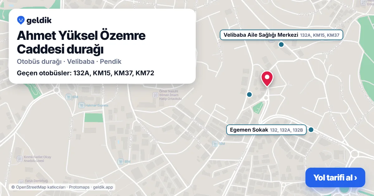 Ahmet Yüksel Özemre Caddesi otobüs durağı haritada: konumu ve yakındaki duraklar