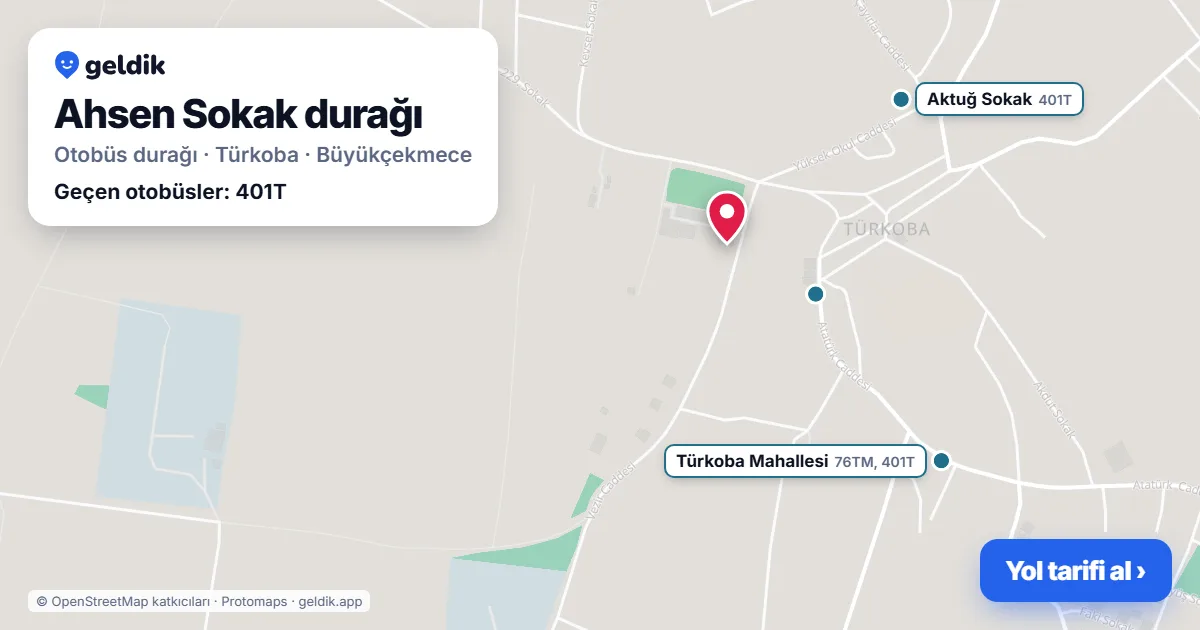 Ahsen Sokak otobüs durağı haritada: konumu ve yakındaki duraklar