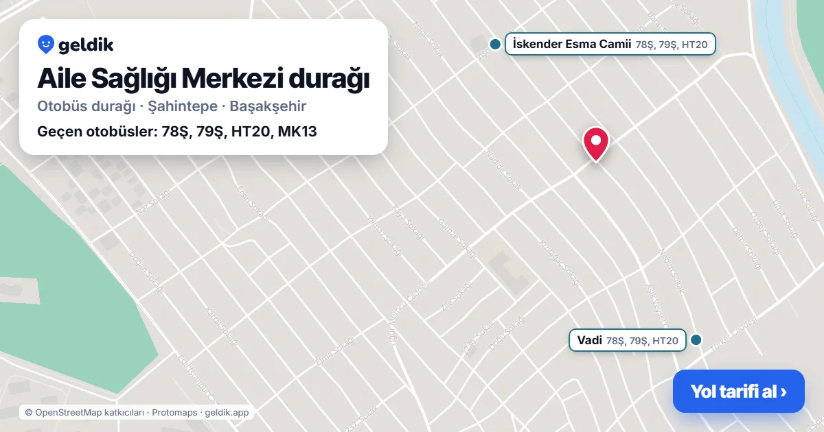 Aile Sağlığı Merkezi otobüs durağı haritada: konumu ve yakındaki duraklar