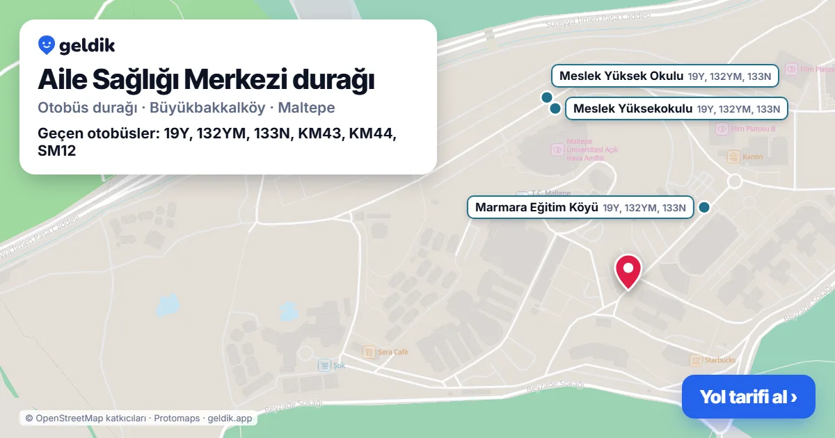 Aile Sağlığı Merkezi otobüs durağı haritada: konumu ve yakındaki duraklar