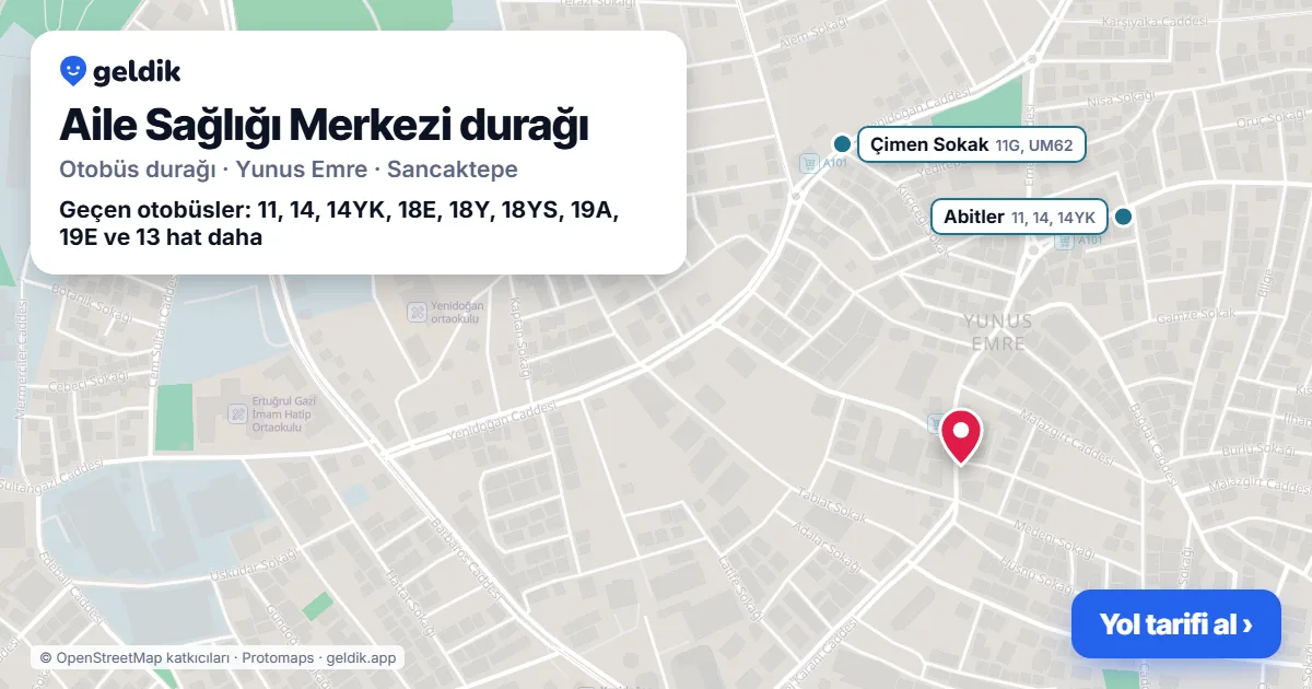 Aile Sağlığı Merkezi otobüs durağı haritada: konumu ve yakındaki duraklar