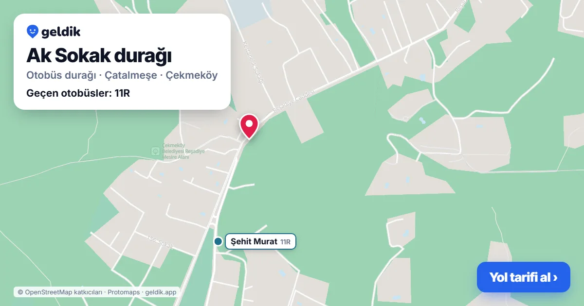 Ak Sokak otobüs durağı haritada: konumu ve yakındaki duraklar