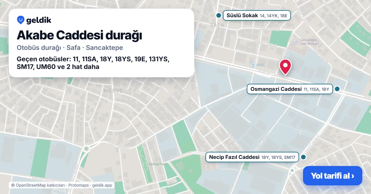 Akabe Caddesi otobüs durağı haritada: konumu ve yakındaki duraklar