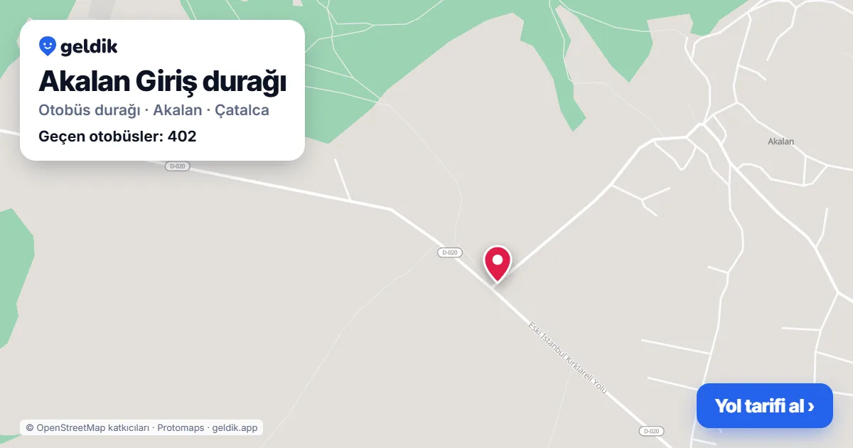 Akalan Giriş otobüs durağı haritada: konumu ve yakındaki duraklar