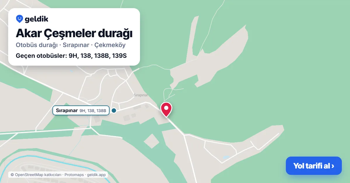 Akar Çeşmeler otobüs durağı haritada: konumu ve yakındaki duraklar