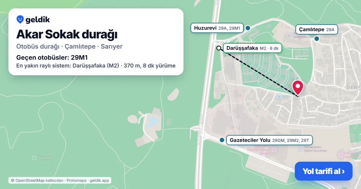 Akar Sokak otobüs durağı haritada: konumu ve yakındaki duraklar