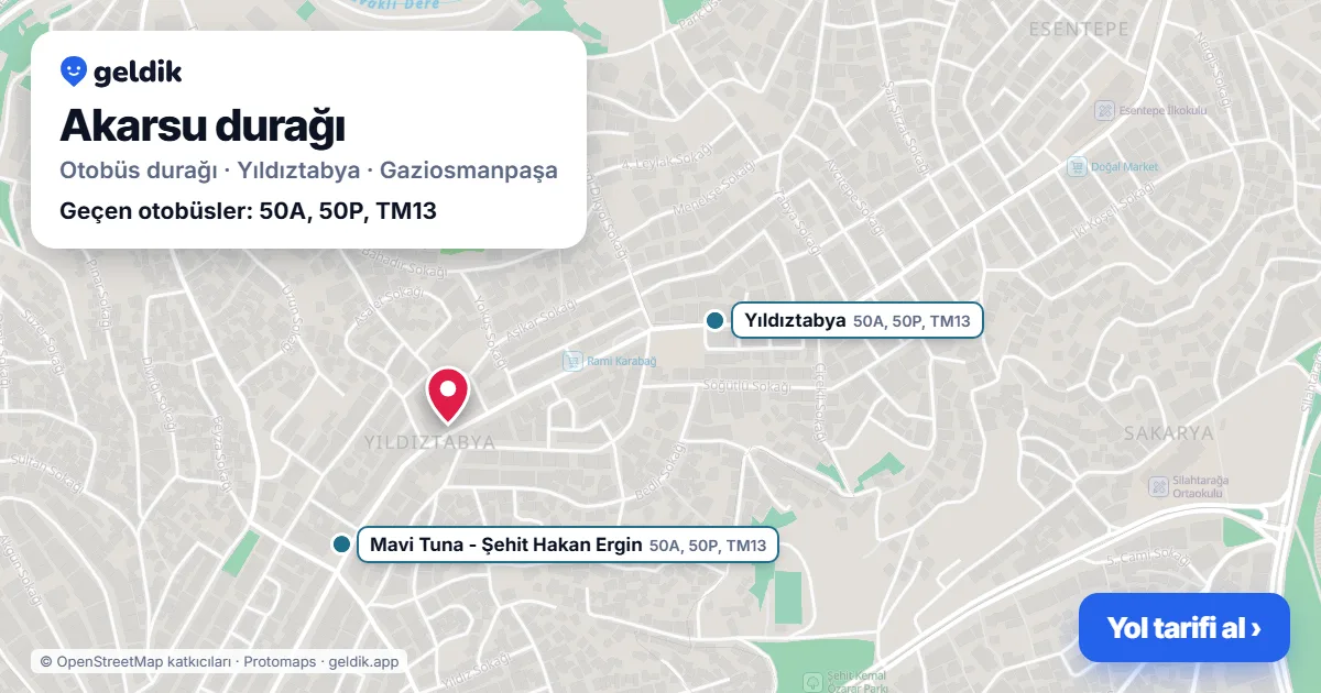 Akarsu otobüs durağı haritada: konumu ve yakındaki duraklar
