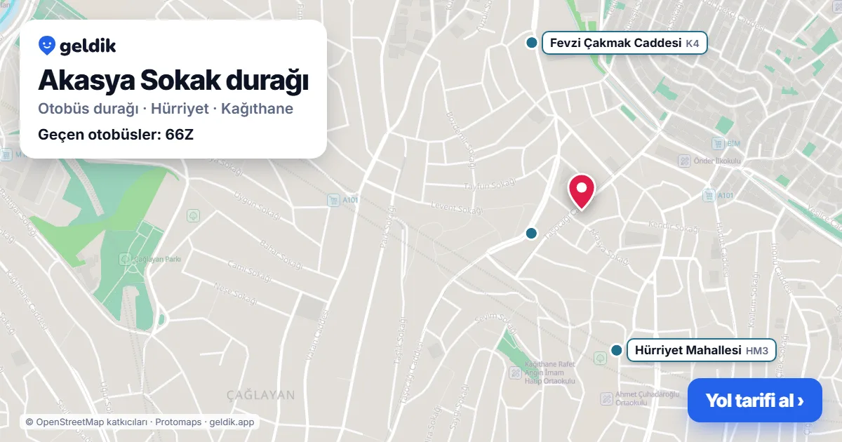Akasya Sokak otobüs durağı haritada: konumu ve yakındaki duraklar