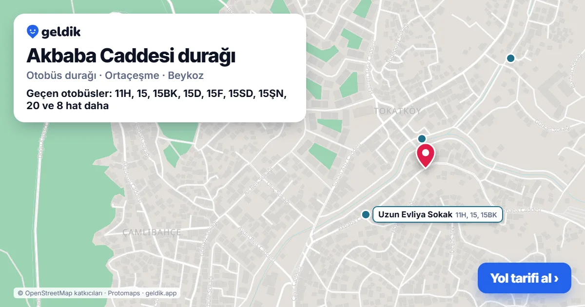 Akbaba Caddesi otobüs durağı haritada: konumu ve yakındaki duraklar