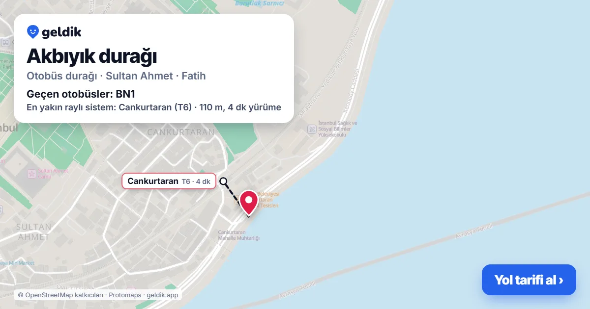 Akbıyık otobüs durağı haritada: konumu ve yakındaki duraklar