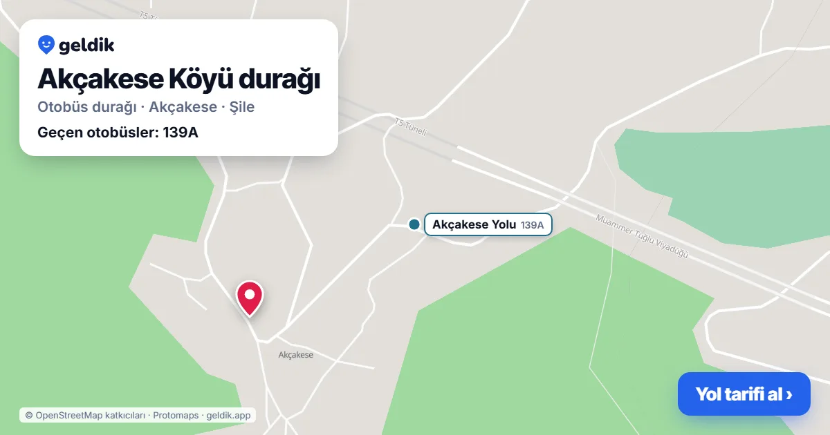 Akçakese Köyü otobüs durağı haritada: konumu ve yakındaki duraklar