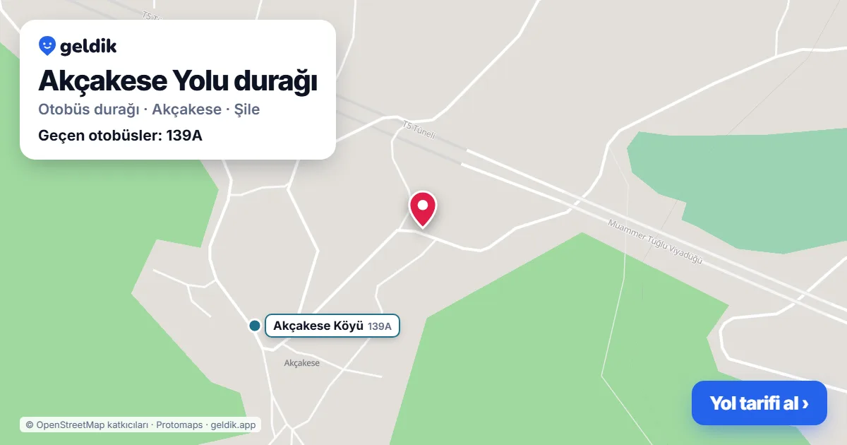 Akçakese Yolu otobüs durağı haritada: konumu ve yakındaki duraklar