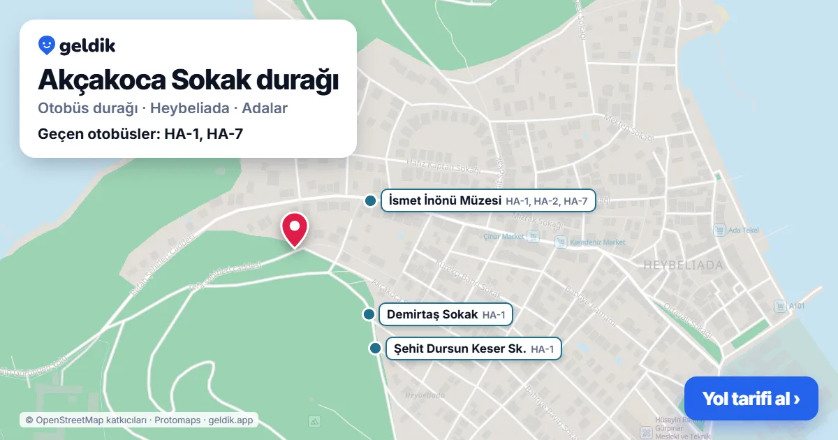Akçakoca Sokak otobüs durağı haritada: konumu ve yakındaki duraklar