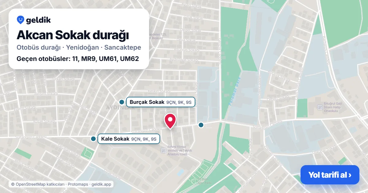 Akcan Sokak otobüs durağı haritada: konumu ve yakındaki duraklar