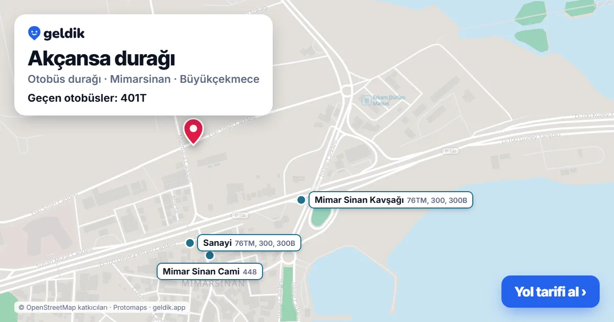 Akçansa otobüs durağı haritada: konumu ve yakındaki duraklar