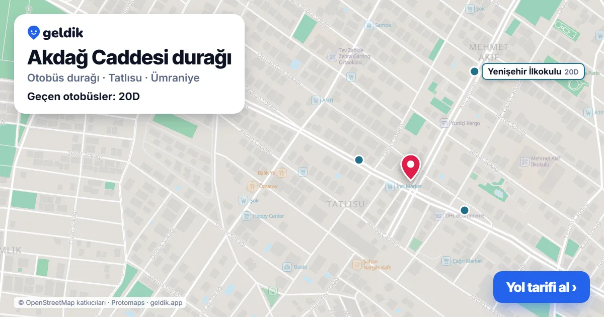 Akdağ Caddesi otobüs durağı haritada: konumu ve yakındaki duraklar