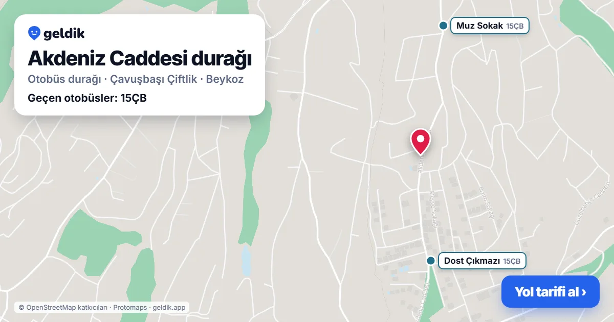 Akdeniz Caddesi otobüs durağı haritada: konumu ve yakındaki duraklar