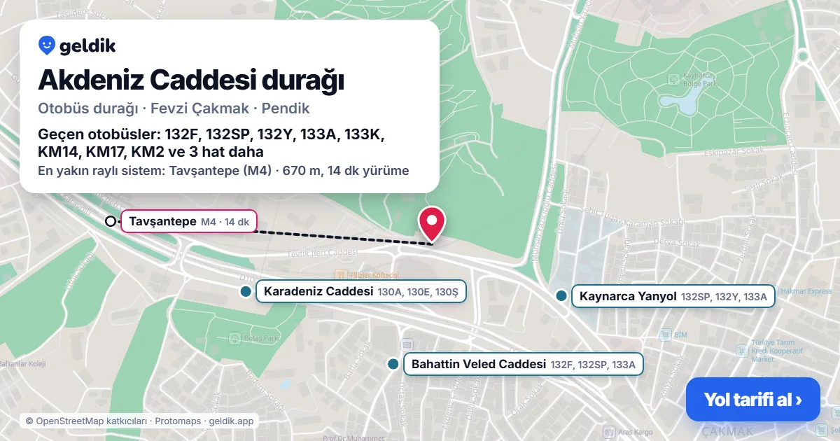 Akdeniz Caddesi otobüs durağı haritada: konumu ve yakındaki duraklar