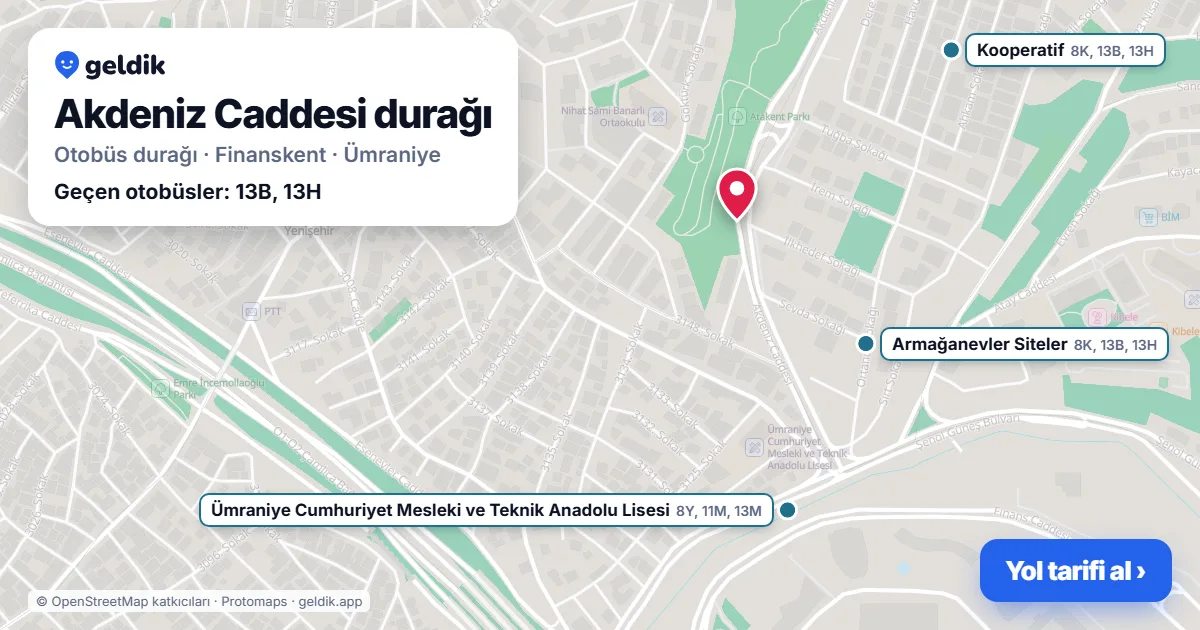 Akdeniz Caddesi otobüs durağı haritada: konumu ve yakındaki duraklar