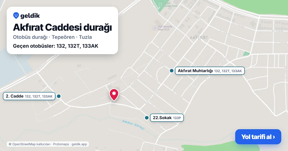 Akfırat Caddesi otobüs durağı haritada: konumu ve yakındaki duraklar