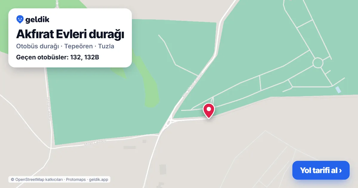 Akfırat Evleri otobüs durağı haritada: konumu ve yakındaki duraklar