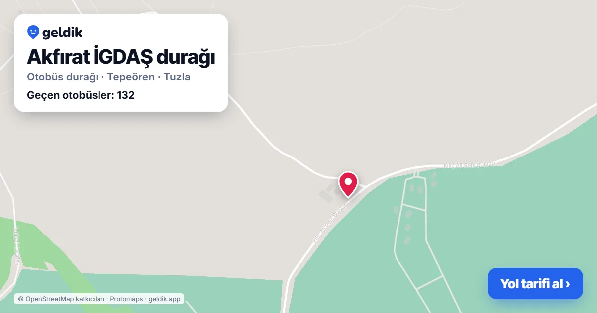 Akfırat İGDAŞ otobüs durağı haritada: konumu ve yakındaki duraklar