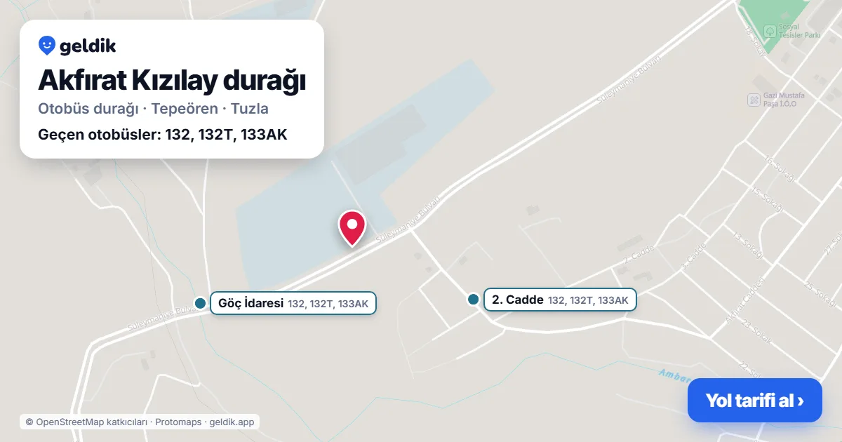 Akfırat Kızılay otobüs durağı haritada: konumu ve yakındaki duraklar