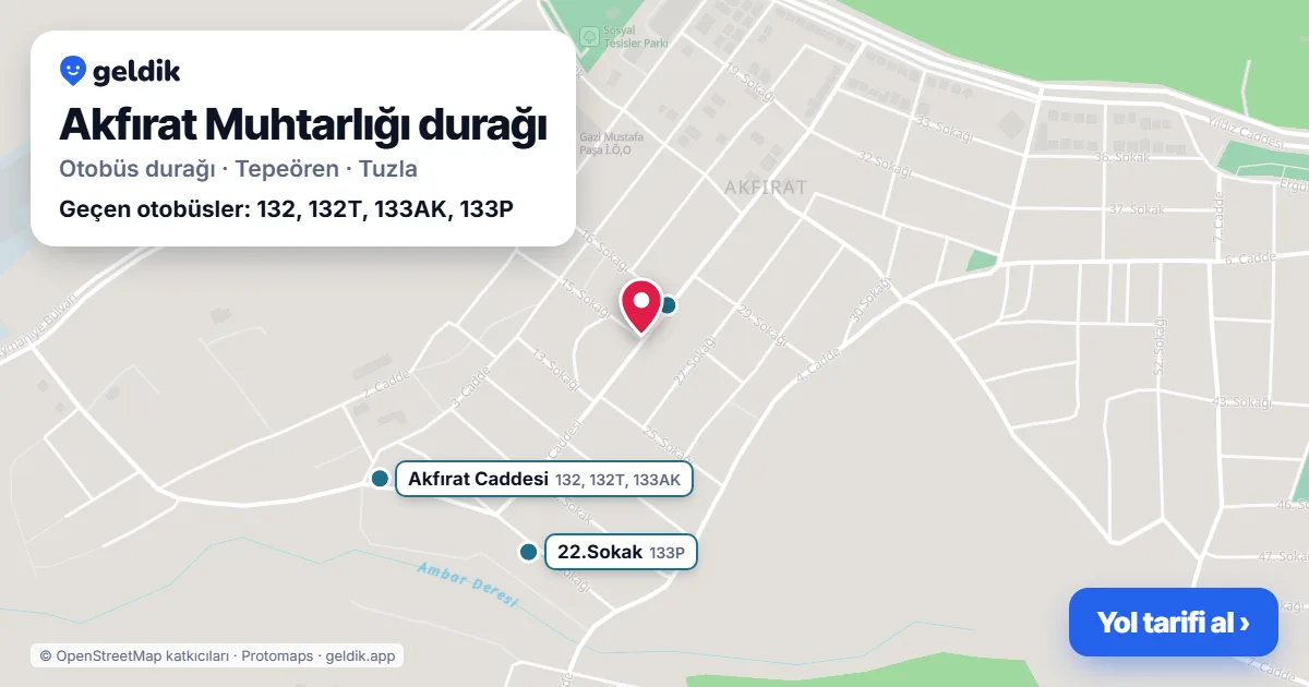 Akfırat Muhtarlığı otobüs durağı haritada: konumu ve yakındaki duraklar